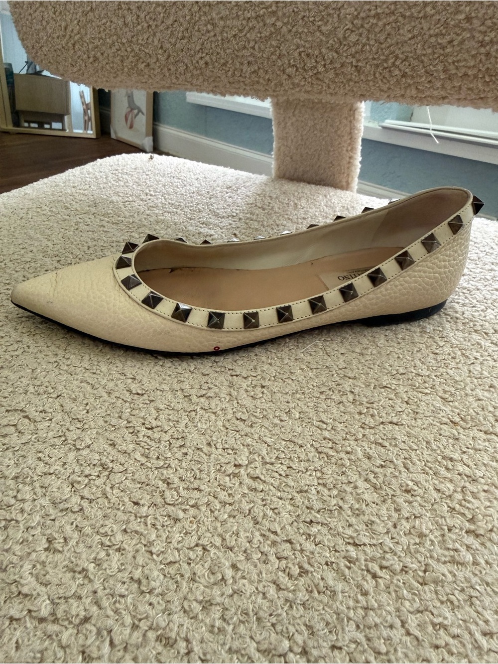 Valentino Cream Pointed Toe Studded Ballet Flat